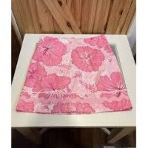 Lilly Pulitzer Pink White Hibiscus Floral Fitted Cotton Skirt White Label Sz 10
